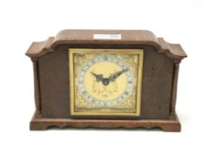 Elliott mahogany and burr wood architectural cased mantle timepiece,