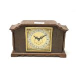 Elliott mahogany and burr wood architectural cased mantle timepiece,