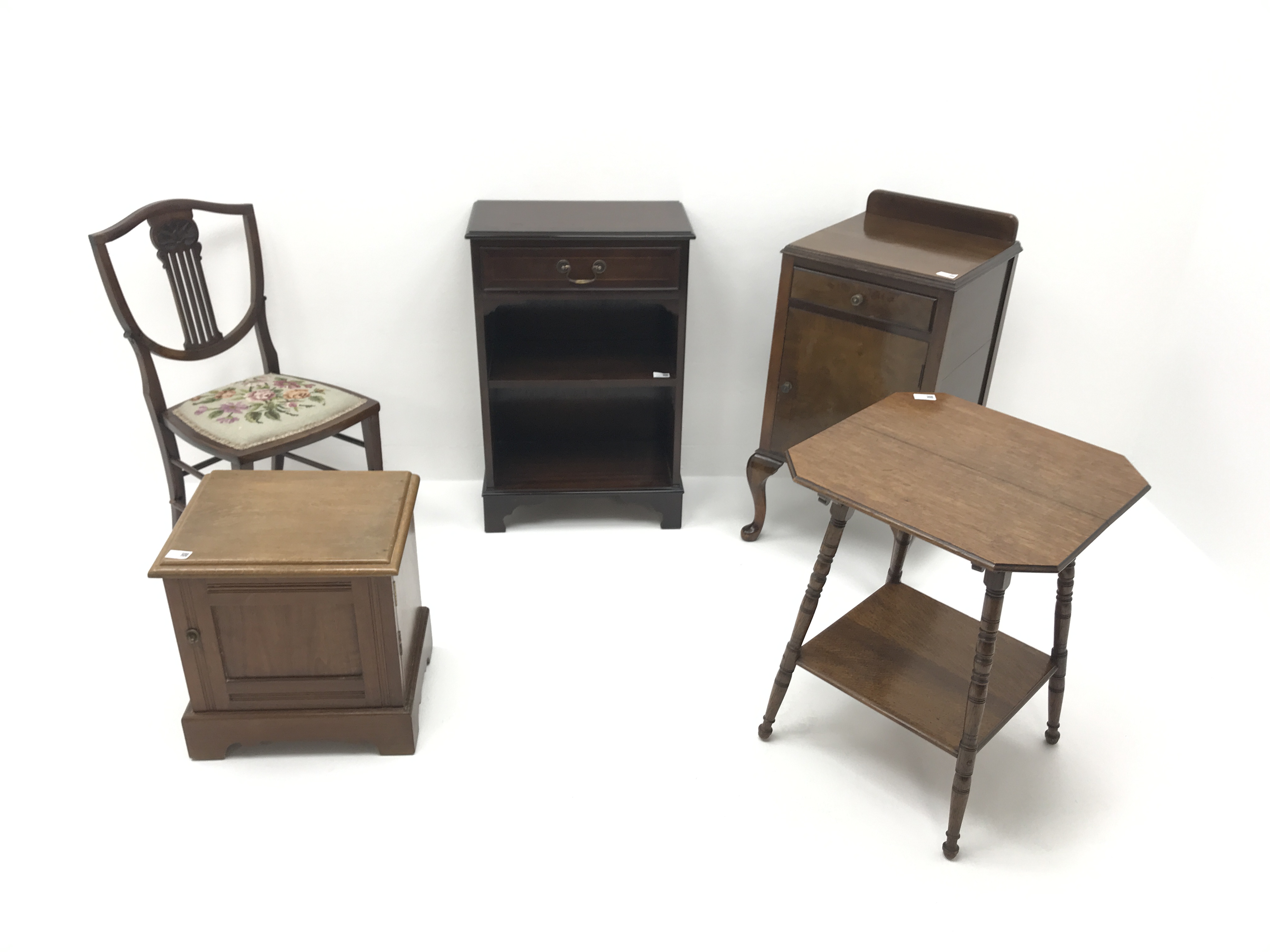 Walnut bedside cabinet, raised back, single door drawer above cupboard, cabriole feet (W42cm, H81cm, - Image 2 of 2