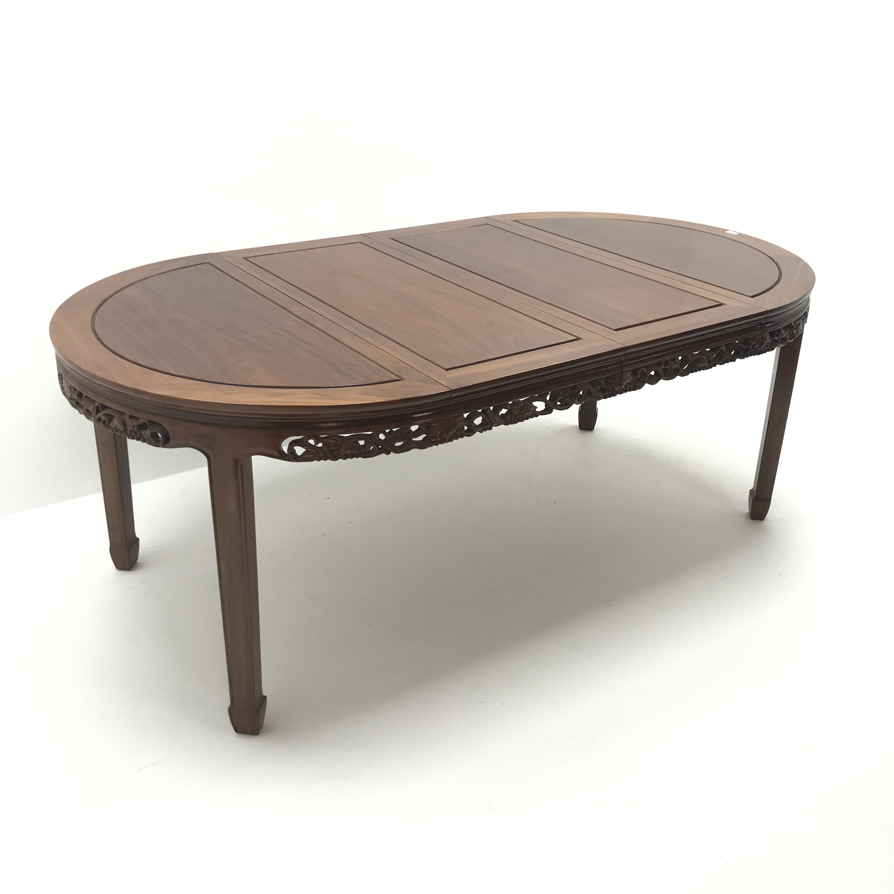 Chinese hardwood extending dining table with two leaves, pierced apron, - Image 3 of 7