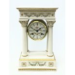 Porcelain 'Empress Josephine' portico clock decorated with roses, by Franklin Mint, Roman dial,