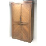 Victorian pine double cupboard, four doors enclosing fitted shelves, W126cm, H217cm,