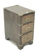 20th century military style pedestal chest, three drawers, W31cm, H63cm,