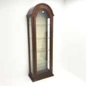 20th century mahogany arch top display cabinet, single door enclosing glazed shelves, W66cm, H197cm,