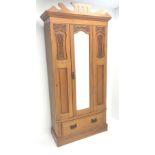 Edwardian satin walnut single mirror door wardrobe, shaped cresting rail, hanging rail,