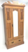 Edwardian satin walnut single mirror door wardrobe, shaped cresting rail, hanging rail,