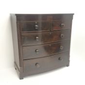 Victorian mahogany bow front chest, two short and three long drawers, shaped plinth base, W106cm,