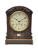 19th century carved mahogany bracket clock, circular enamel dial inscribed Hunt & Roskell London,