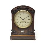 19th century carved mahogany bracket clock, circular enamel dial inscribed Hunt & Roskell London,