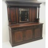 Late Victorian mahogany mirror back sideboard, projecting cornice, egg and dart detailing,