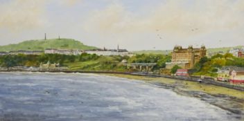 Nina Pickup (British 1947-): The Grand Hotel and South Bay Scarborough oil on canvas signed 30.