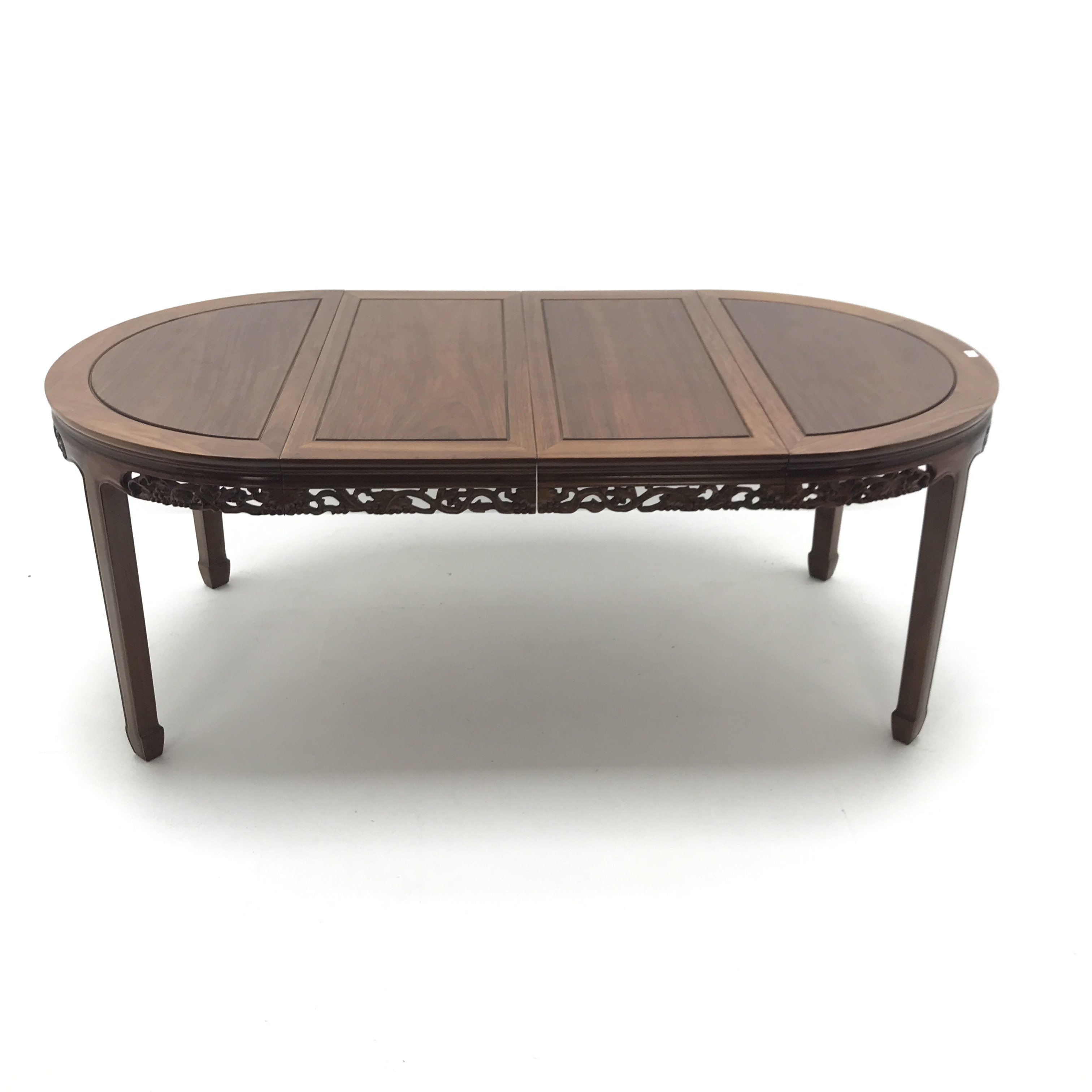 Chinese hardwood extending dining table with two leaves, pierced apron, - Image 4 of 7
