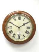 Early 20th century oak framed wall clock, circular Roman dial with brass bezel,