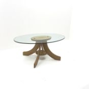 Contemporary solid oak coffee table with a 10mm plate glass top,