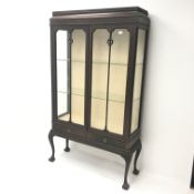 Early 20th century mahogany display cabinet, inverted cornice,