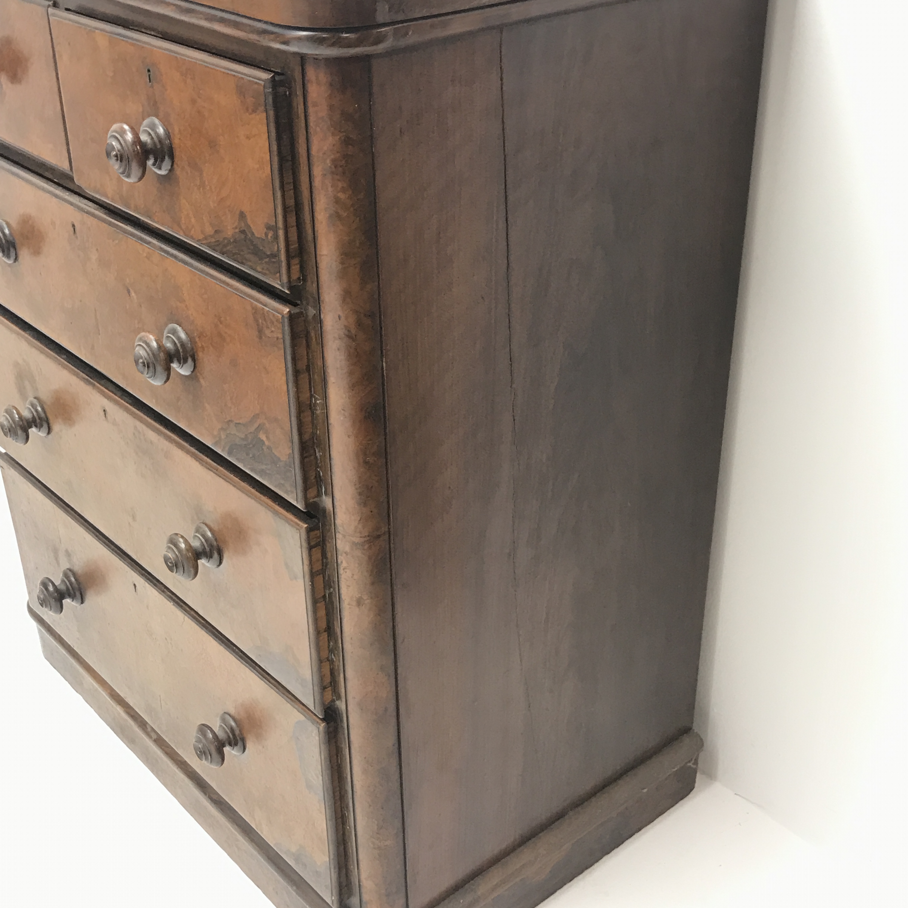 Victorian walnut chest, two short and three long drawers, plinth base, W92cm, H108cm, - Image 4 of 4