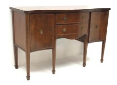 Regency style mahogany serpentine sideboard, two cupboards flanking two drawers, W138cm, H88cm,