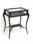 Late Victorian bijouterie display table, hinged glazed lid,