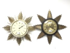1970's Junghans Electora sunburst electric wall clock, cream dial with baton numerals,