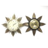 1970's Junghans Electora sunburst electric wall clock, cream dial with baton numerals,