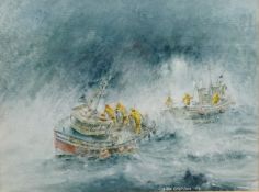 John Emerson (British Contemporary): Scarborough Trawler 'Unity' in a Heavy Swell