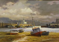 Don Micklethwaite (British 1936-): Low Tide Scarborough Harbour,