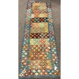 Choli Kilim vegetable dye wool rug, repeating border, geometric patterned field,