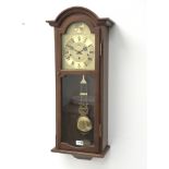 German wall clock, arched case with brass dial, three train movement chiming on rods, H82cm,