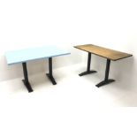 Metal twin pedestal café table with sky blue top (W120cm, H74cm),