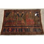 Old Baluchi blue ground rug with city scape field,