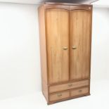 Harrods inlaid cherry double wardrobe, two doors above two drawers, W110cm, H214cm,