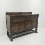 Early 20th century oak sideboard, raised shaped back,