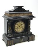 Victorian simulated black slate and marble Architectural cased mantel clock, single train movement,
