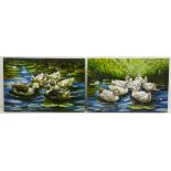 H Richter (20th Century): Ducks Swimming Amongst Lilies,