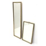 Rectangular gilt framed mirror (W33cm, H118cm) and another similar mirror (W34cm,