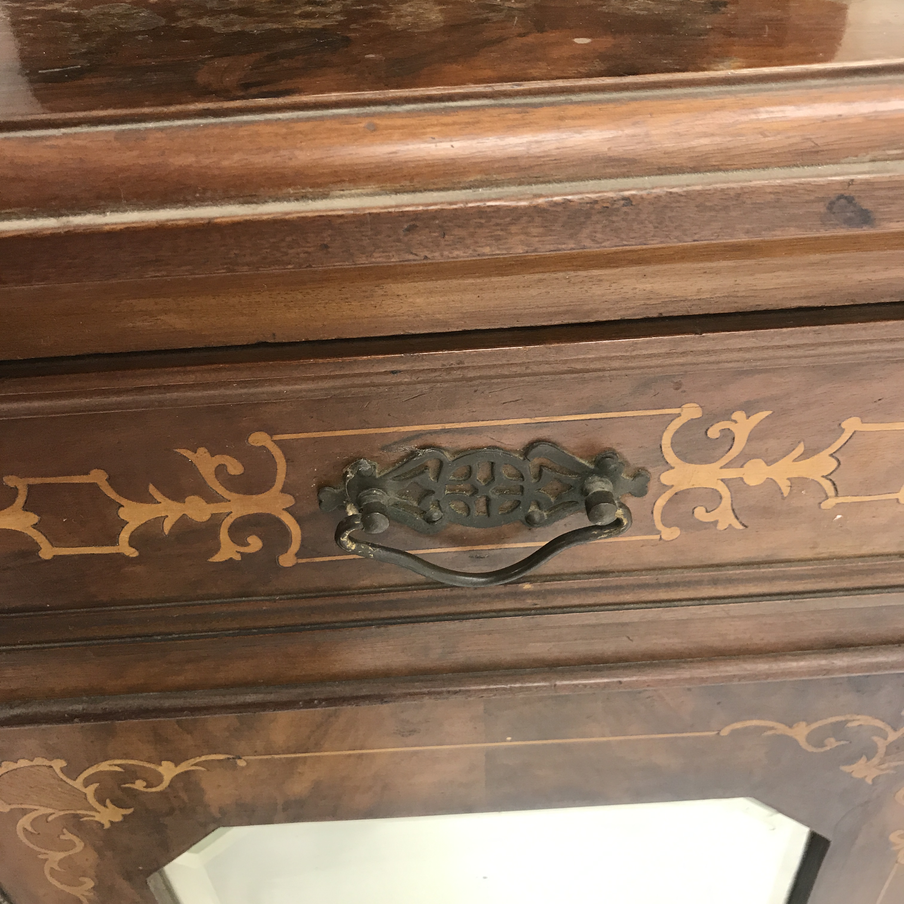 Victorian inlaid mahogany stepped inverted breakfront mirror back side cabinet, - Image 3 of 5