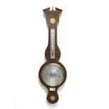 George lll style mahogany aneroid wheel barometer, by Russell of Norwich, with two silvered dials,