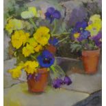 Brenda Inston (20th century): Pansies in Plant Pots,