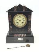 Victorian polished black slate and marble Architectural cased mantel clock with Roman dial,