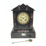 Victorian polished black slate and marble Architectural cased mantel clock with Roman dial,