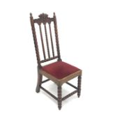 19th century fruitwood bobbin turned side chair with drop-in seat, H98cm, W36cm,