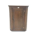 19th century oak corner cupboard, projecting cornice with dentil frieze,