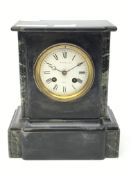 Victorian polished black slate and marble mantel clock, Roman dial signed Everington,