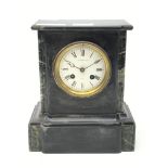 Victorian polished black slate and marble mantel clock, Roman dial signed Everington,