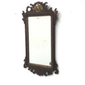 George lll mahogany wall mirror, fret carved frame with gilt eagle cresting, H88cm,