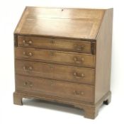 19th century mahogany bureau, fall front enclosing fitted interior, four graduating drawers