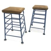 Pair reclaimed metal framed square gym horse type stools, W61cm, H90cm,