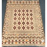 Kilim Sumak beige ground old needlework rug,
