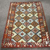 Choli Kilim vegetable dye wool rug, repeating border and field,