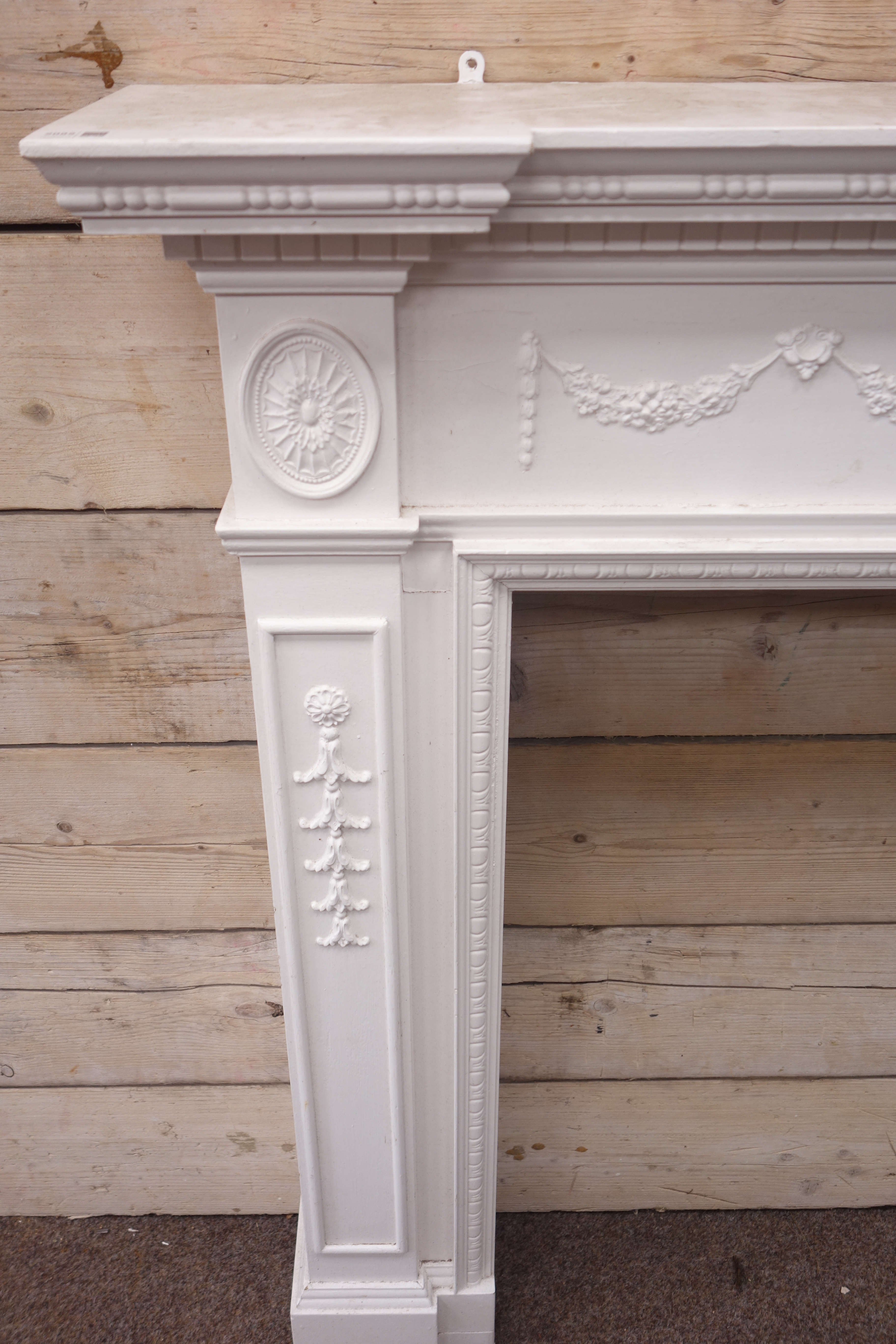 Large 20th century Adams style reverse breakfront fire surround, white painted wood, - Image 2 of 2